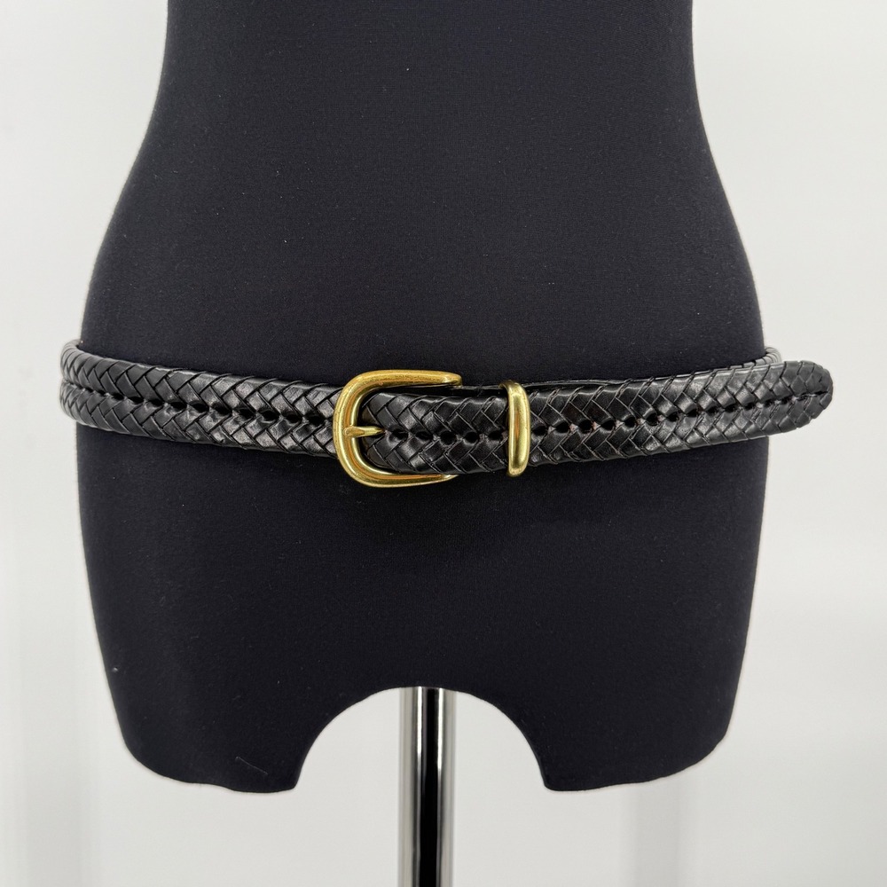 Vintage Coach Black Braided Woven Leather Belt 5922 Brass Buckle Womens 36